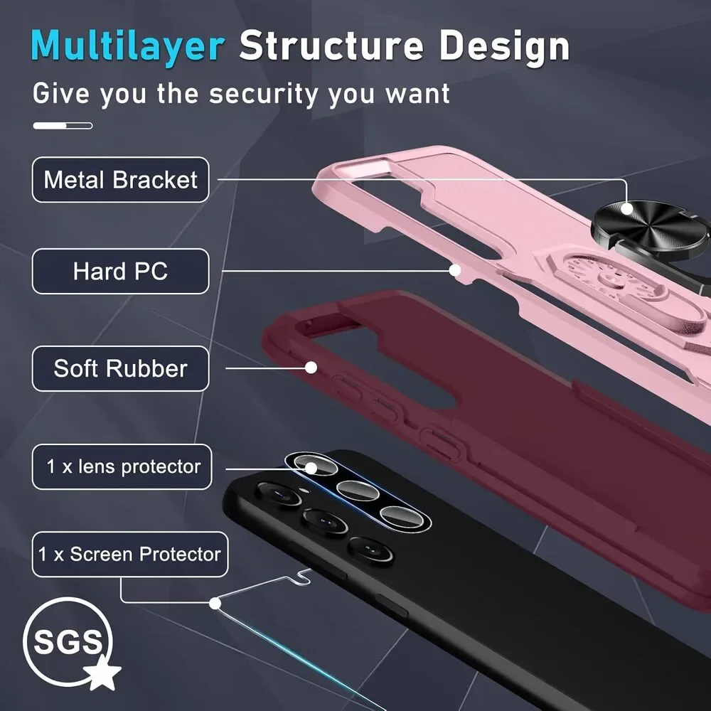 Galaxy S23 Heavy Duty Case w/Screen Protector & Lens Protector, Pink or Blue